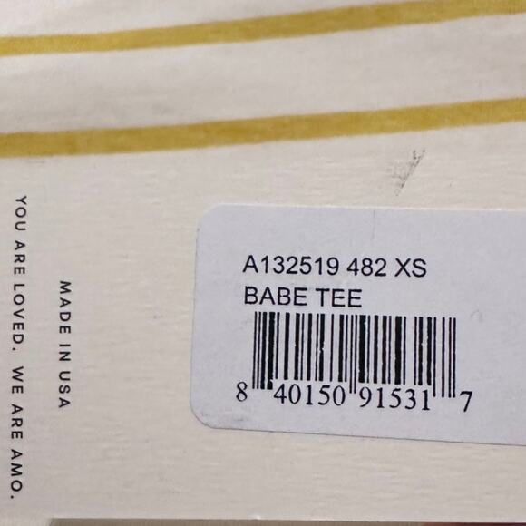 AMO Classic Boxy Cropped Striped Babe Tee Yellow White, size XS - Picture 8 of 9